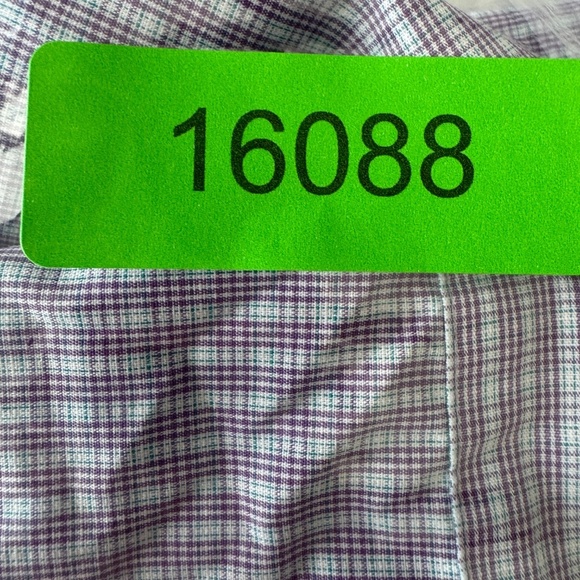 Perry Ellis Portfolio 16.5 Slim Fit Micro Plaid Button Up Dress Shirt Purple - Picture 12 of 12